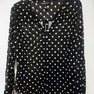 INC International Concepts black and white polka dot‎ sheer L/S blouse 1X